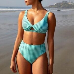 Wet Swimwear Jade Gingham Bikini Top in green Size S